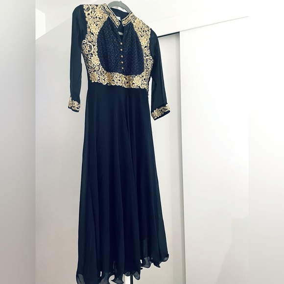 Navy & Gold 3 Piece Anarkali - Picture 1 of 2